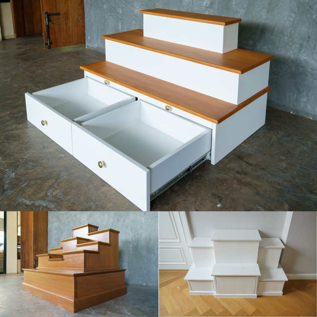 ตู้พระไม้และชั้นไม้วางพระ ผลิตจากไม้สักเก่าและไม้โอ๊ค โดยโรงงานเฟอร์นิเจอร์ไม้ รับทำเฟอร์นิเจอร์ไม้ตามแบบ