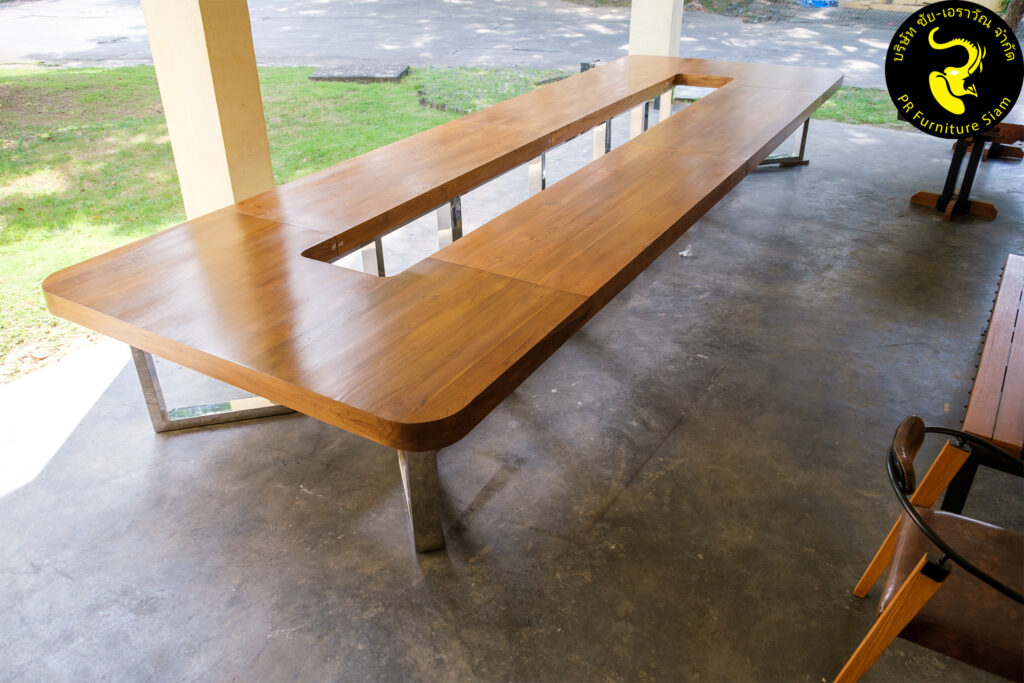 โต๊ะประชุมไม้สักขาสแตนเลส ติดตั้งที่ TMT All Steel จังหวัดนนทบุรี