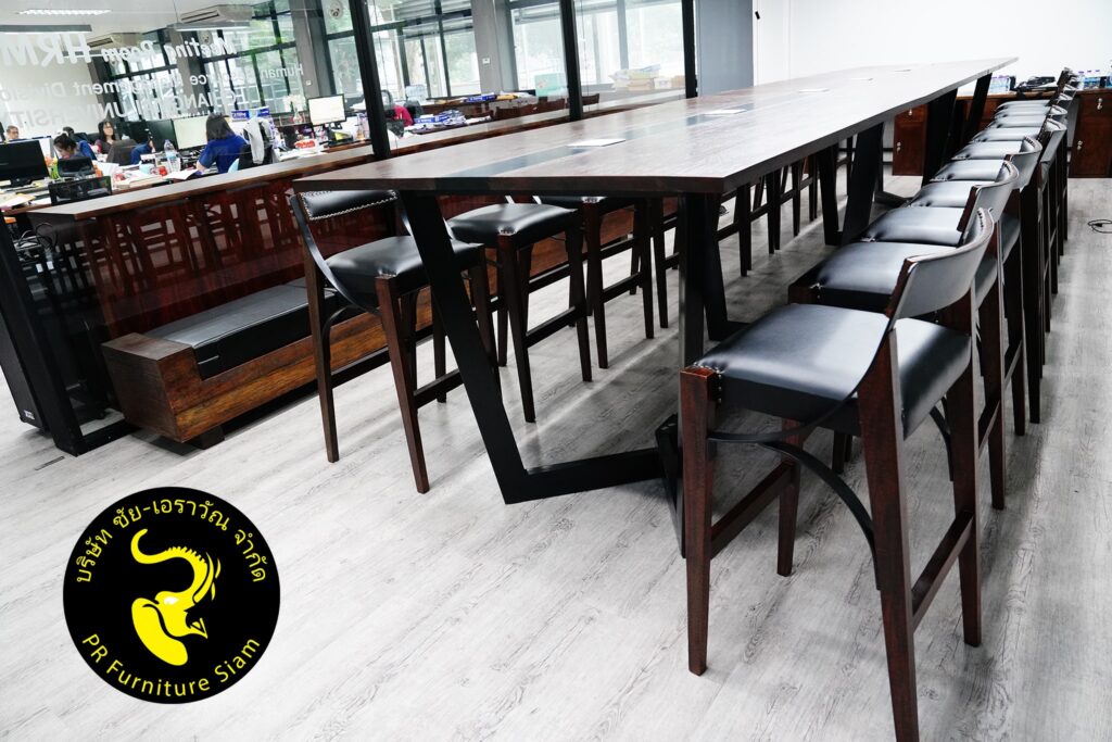 โต๊ะประชุมไม้เนื้อแข็งขาเหล็กกล่อง แบบ Knockdown ขนาด 20 ที่นั่ง