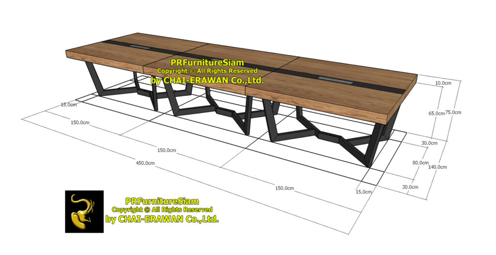 โต๊ะประชุมไม้สักขาเหล็ก แข็งแรง ทนทาน ใช้งานได้ยาวนาน