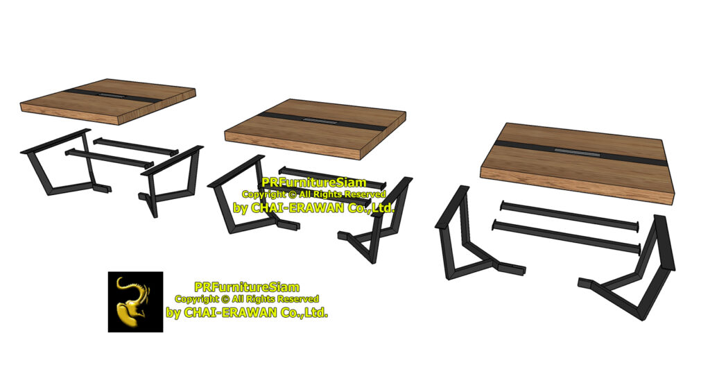 โต๊ะประชุมไม้สักขาเหล็ก พร้อมรางไฟอลูมิเนียม ดีไซน์สมัยใหม่