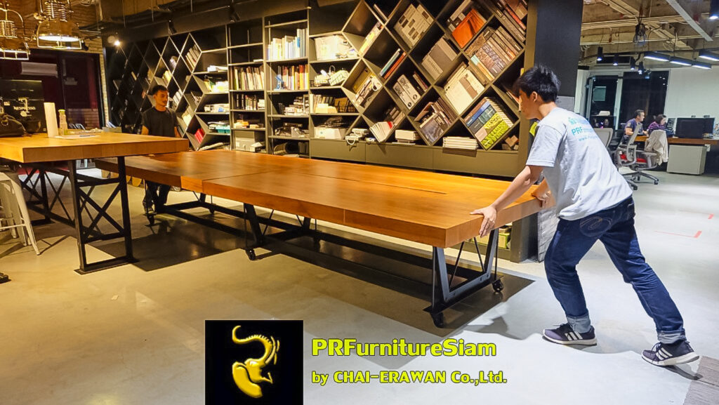 โต๊ะประชุมไม้แท้ ขาเหล็ก แข็งแรง ทนทาน รองรับการใช้งานหนัก